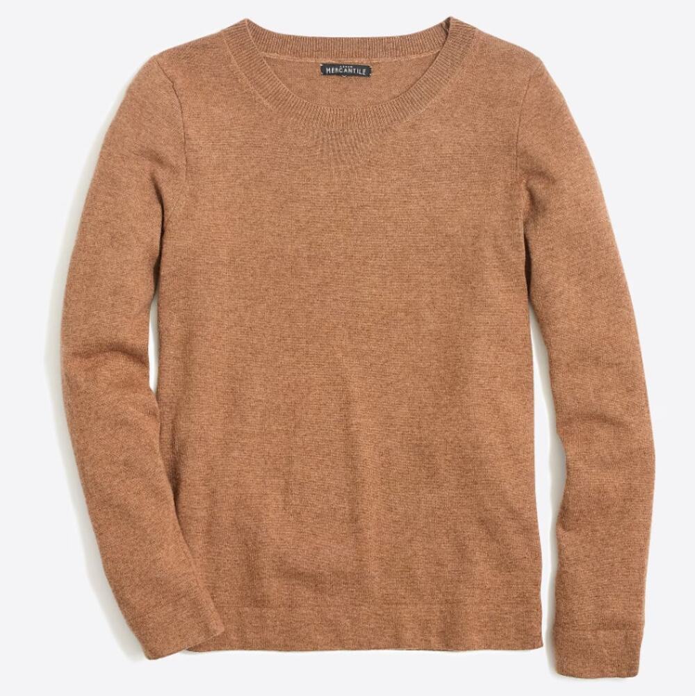 J.Crew Cotton-Wool Blend Teddie Sweater Sz M Heather Camel Crewneck Long Sleeve